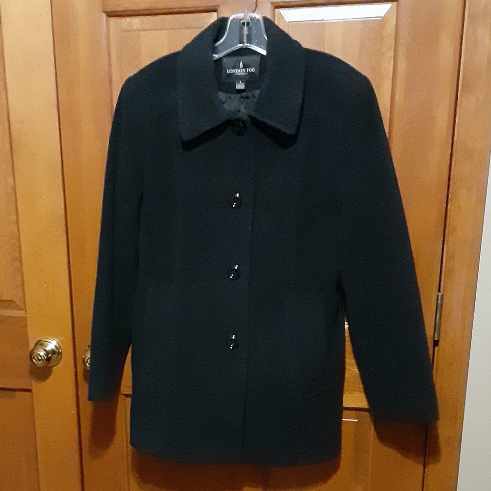 London Fog Black Wool Blend Pea Coat